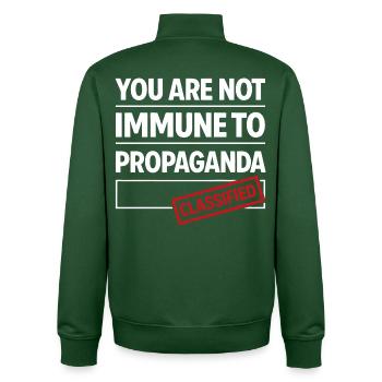 not immune to propaganda - Unisex Organic Zip Sweatshirt by Stanley/Stella - bottle green - Back - AI Model Male 185 dark (185cm)