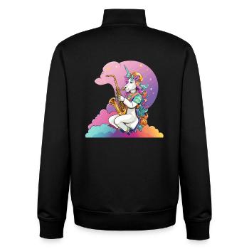 Saxophon Unicorn im Regenbogen - Unisex Organic Zip Sweatshirt von Stanley/Stella - Schwarz - Hinten - AI Model Male 185 light (185cm)