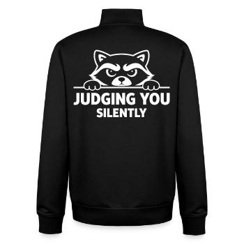 Funny Raccoon, Judging You Silently - Unisex Organic Zip Sweatshirt by Stanley/Stella - black - Back - AI Model Male 185 light (185cm)