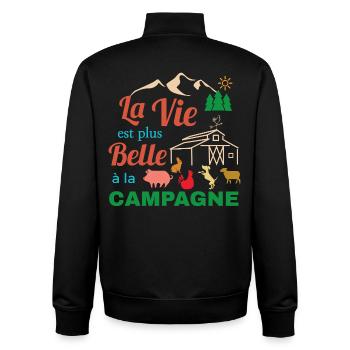 La Vie Belle en Campagne - Sweat zippé unisexe en coton bio Stanley/Stella - noir - Dos - AI Model Male 185 light (185cm)