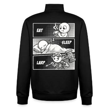 Eat Sleep LARP – La vie quotidienne d’un héros - Sweat zippé unisexe en coton bio Stanley/Stella - noir - Dos - AI Model Male 185 light (185cm)