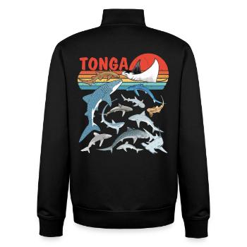 Tonga shark species Tiger shark Bull shark Manta rays - Unisex Organic Zip Sweatshirt by Stanley/Stella - black - Back - AI Model Male 185 light (185cm)