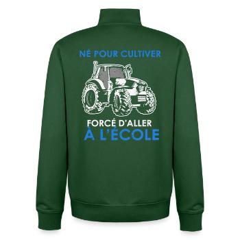 Geboren zum Bauernhof – gezwungen, zur Schule zu gehen - Unisex Organic Zip Sweatshirt von Stanley/Stella - Flaschengrün - Hinten - AI Model Male 185 dark (185cm)