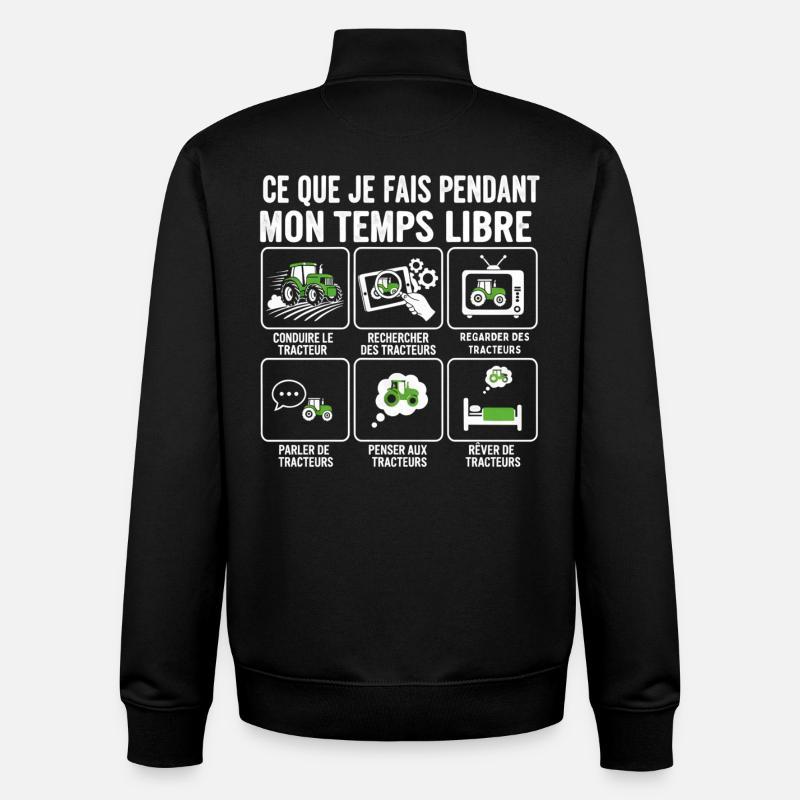Temps libre et tracteurs: activités - Sweat zippé unisexe en coton bio Stanley/Stella - noir