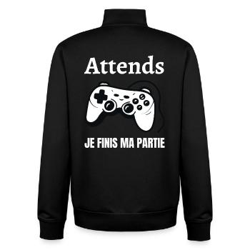 Wait, I'm finishing my game - Unisex Organic Zip Sweatshirt by Stanley/Stella - black - Back - AI Model Male 185 light (185cm)