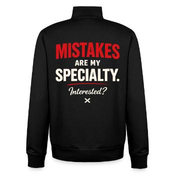 Mistakes Are My Specialty – Flirt Saying - Unisex Organic Zip Sweatshirt by Stanley/Stella - black - Back - AI Model Male 185 light (185cm)