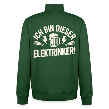 I am this Elektrinker – Funny Beer Motif - Unisex Organic Zip Sweatshirt by Stanley/Stella - bottle green - Back - AI Model Male 185 dark (185cm)