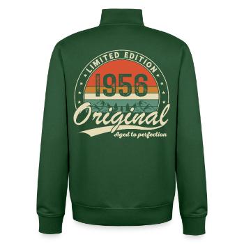 Cadeau d’anniversaire original vintage de 1956 - Sweat zippé unisexe en coton bio Stanley/Stella - vert bouteille - Dos - AI Model Male 185 dark (185cm)