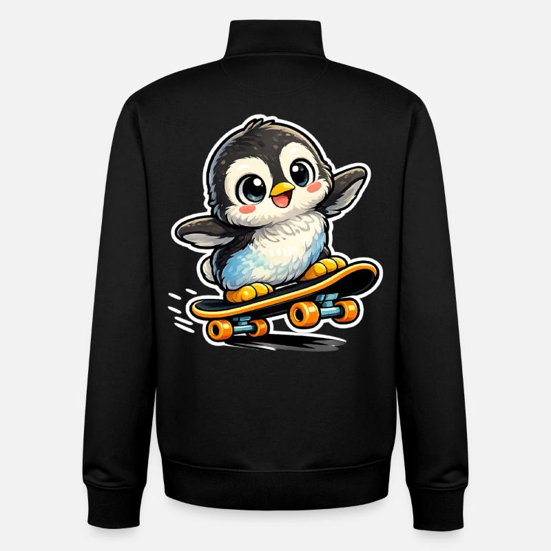 Kawaii penguin on skateboard - Unisex Organic Zip Sweatshirt by Stanley/Stella - black
