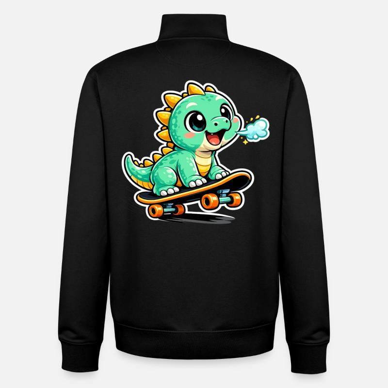 Héros du skateboard Dino vert - Sweat zippé unisexe en coton bio Stanley/Stella - noir
