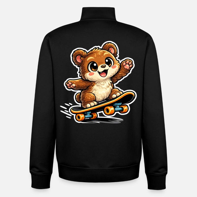 Kuschelbär Skateboard-Abenteuer - Unisex Organic Zip Sweatshirt von Stanley/Stella - Schwarz