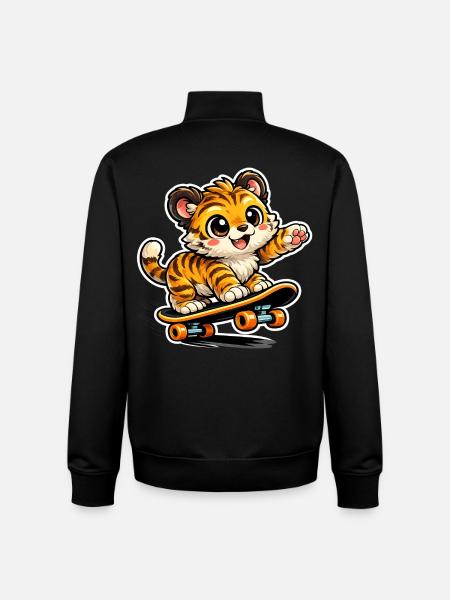 Cute Tiger Skateboard Adventure - Unisex Organic Zip Sweatshirt by Stanley/Stella - black