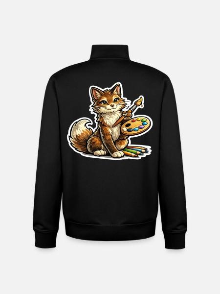 Cat Artist Brush Poetry - Unisex Organic Zip Sweatshirt by Stanley/Stella - black