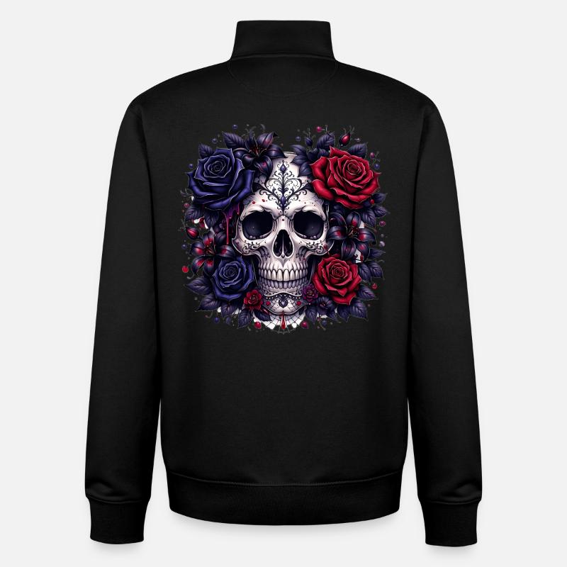 Crâne gothique avec des roses - Sweat zippé unisexe en coton bio Stanley/Stella - noir