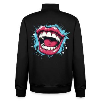 Lachender Cartoon, Mund weit offen und rote Lippen - Unisex Organic Zip Sweatshirt von Stanley/Stella - Schwarz - Hinten - AI Model Male 185 light (185cm)
