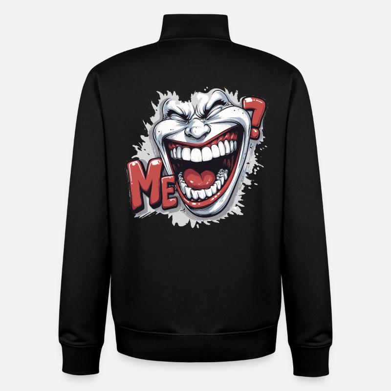 Crazy Laughing white face in a comics style - Unisex Organic Zip Sweatshirt by Stanley/Stella - black
