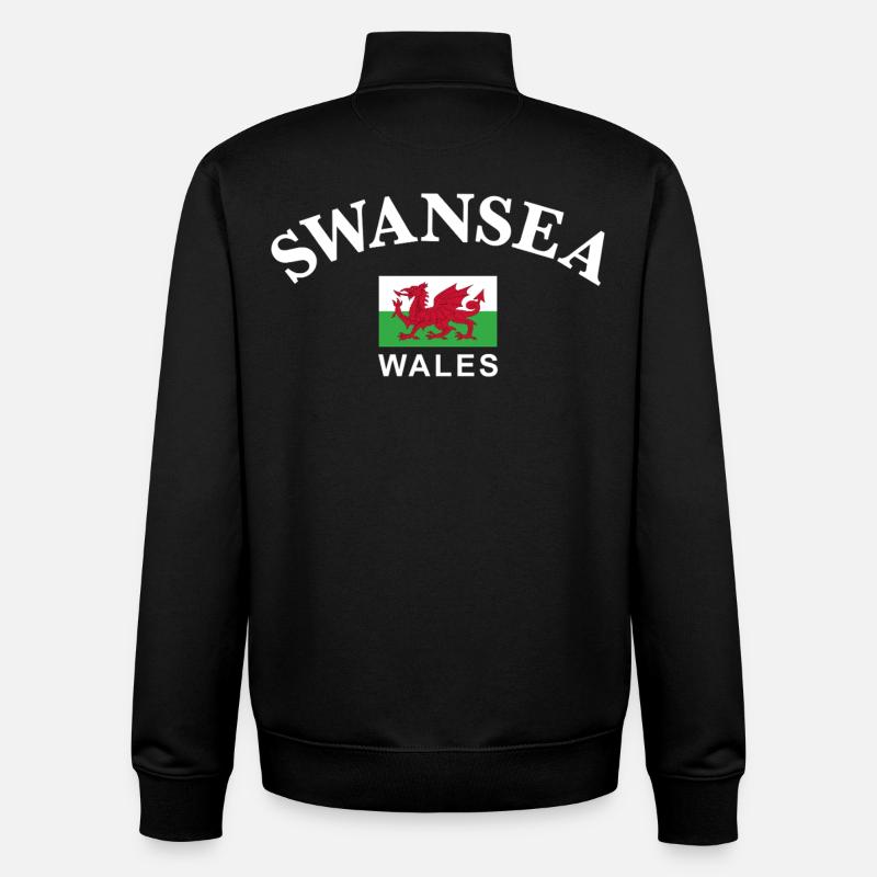 Swansea, Pays de Galles - Sweat zippé unisexe en coton bio Stanley/Stella - noir