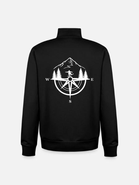 Snowboarder and compass in the mountains - Unisex Organic Zip Sweatshirt by Stanley/Stella - black