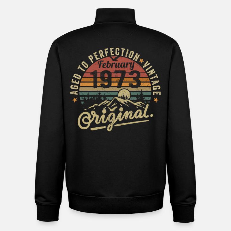 Février 1973, Anniversaire 1973 Février - Sweat zippé unisexe en coton bio Stanley/Stella - noir