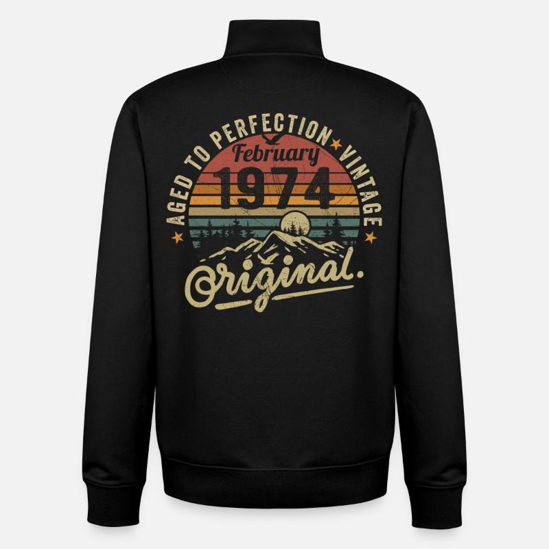 Février 1974, anniversaire 1974 Février - Sweat zippé unisexe en coton bio Stanley/Stella - noir