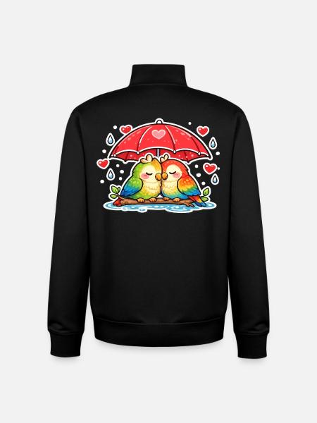 Couple of hearts under umbrella parrot - Unisex Organic Zip Sweatshirt by Stanley/Stella - black