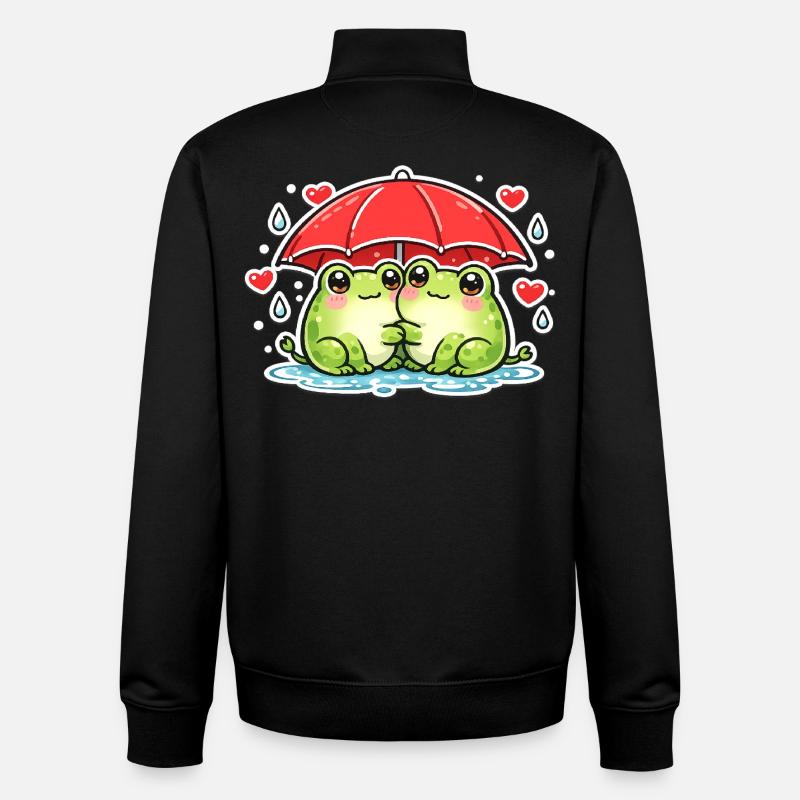 Cuddly frog with red umbrella - Unisex Organic Zip Sweatshirt by Stanley/Stella - black