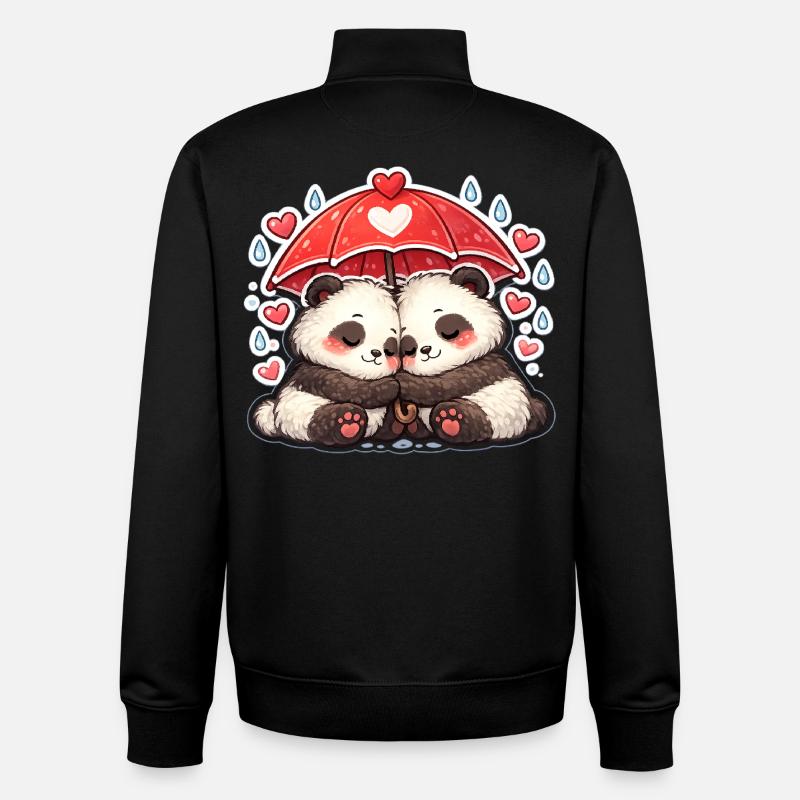 Panda couple under red umbrella - Unisex Organic Zip Sweatshirt by Stanley/Stella - black