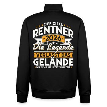 Pensioners 2026 - The legend leaves the site - Unisex Organic Zip Sweatshirt by Stanley/Stella - black - Back - AI Model Male 185 light (185cm)