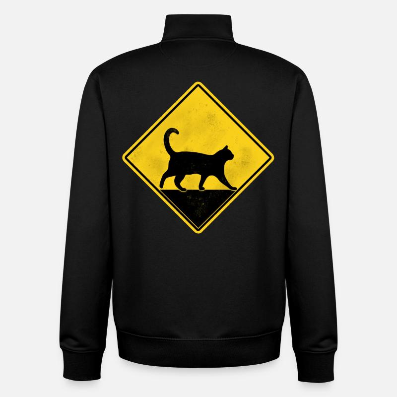 Chat panneau de signalisation jaune - Sweat zippé unisexe en coton bio Stanley/Stella - noir