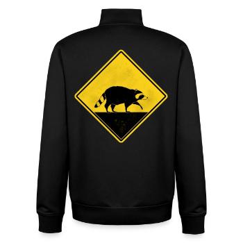 Raccoon Yellow Traffic Sign - Unisex Organic Zip Sweatshirt by Stanley/Stella - black - Back - AI Model Male 185 light (185cm)