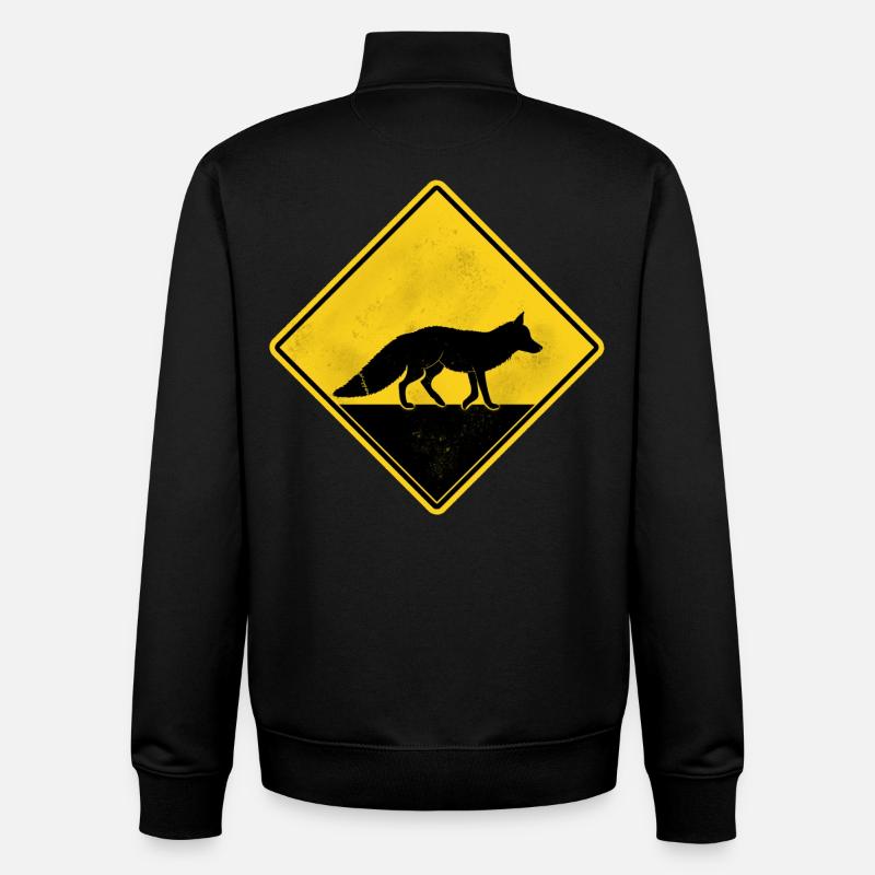 Renard panneau de signalisation jaune - Sweat zippé unisexe en coton bio Stanley/Stella - noir