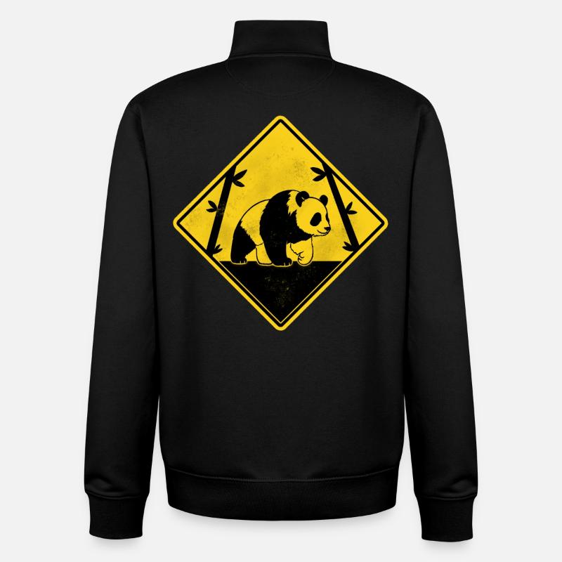 Panda panneau de signalisation jaune - Sweat zippé unisexe en coton bio Stanley/Stella - noir