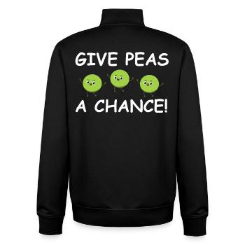 Gib Erbsen Eine Chance – Fröhliche Erbsen - Unisex Organic Zip Sweatshirt von Stanley/Stella - Schwarz - Hinten - AI Model Male 185 light (185cm)