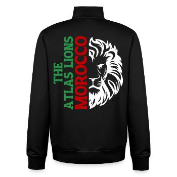 Vertikale Marokko-Typografie mit AtlasLion - Unisex Organic Zip Sweatshirt von Stanley/Stella - Schwarz - Hinten - AI Model Male 185 light (185cm)