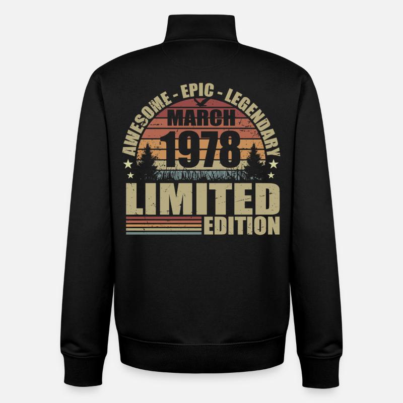 Millésime Mars 1978 Anniversaire - mars 1978 - Sweat zippé unisexe en coton bio Stanley/Stella - noir