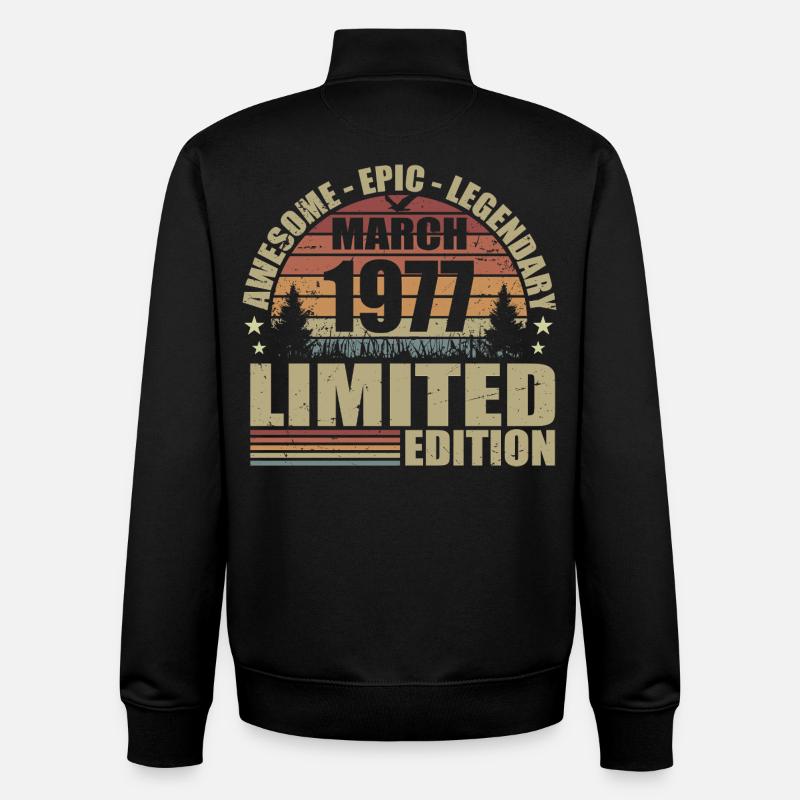 Millésime Mars 1977 Anniversaire - mars 1977 - Sweat zippé unisexe en coton bio Stanley/Stella - noir