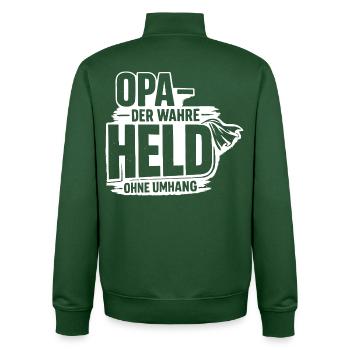 Grandpa the real hero without a cape - Unisex Organic Zip Sweatshirt by Stanley/Stella - bottle green - Back - AI Model Male 185 dark (185cm)