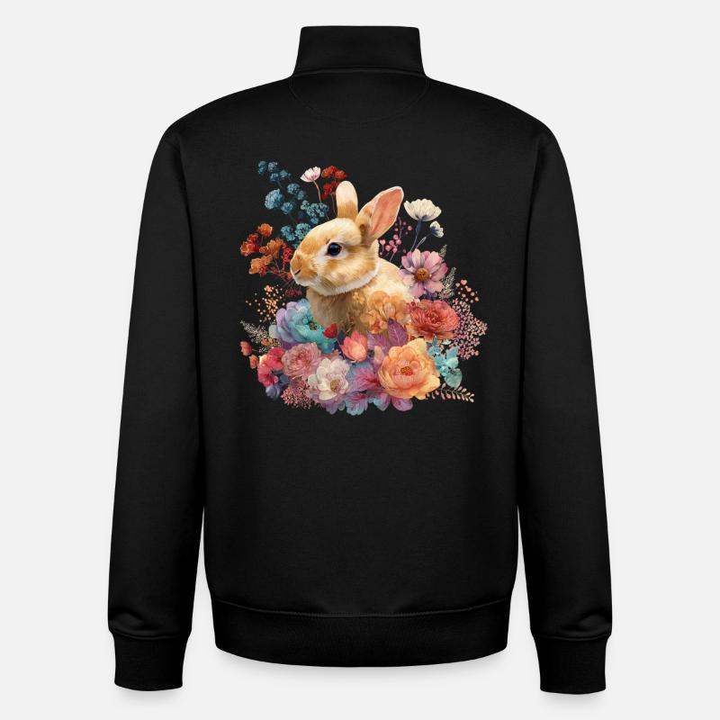 Fleurs de lapins florales - Sweat zippé unisexe en coton bio Stanley/Stella - noir