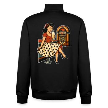 50s Rockabella: Pin-Up in the Diner with Milkshake - Unisex Organic Zip Sweatshirt by Stanley/Stella - black - Back - AI Model Male 185 light (185cm)