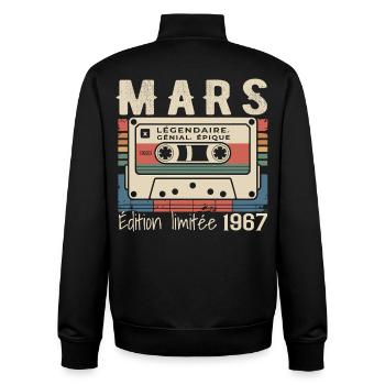 Geburtstag 1967 März 1967 geboren im März 1967 - Unisex Organic Zip Sweatshirt von Stanley/Stella - Schwarz - Hinten - AI Model Male 185 light (185cm)