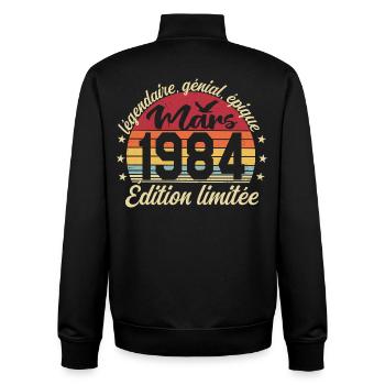 März 1984 42 Jahre Geburtstagsgeschenk März 1984 - Unisex Organic Zip Sweatshirt von Stanley/Stella - Schwarz - Hinten - AI Model Male 185 light (185cm)