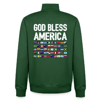 God Bless America Continent All Countries Heritage - Unisex Organic Zip Sweatshirt by Stanley/Stella - bottle green - Back - AI Model Male 185 dark (185cm)