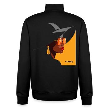 Elegant woman with hat and sunglasses - Unisex Organic Zip Sweatshirt by Stanley/Stella - black - Back - AI Model Male 185 light (185cm)