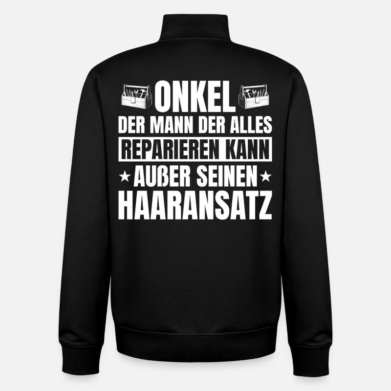 Oncle Artisan Calvitie Drôle - Sweat zippé unisexe en coton bio Stanley/Stella - noir