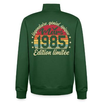 March 1985 41 Years Birthday Gift March 1985 - Unisex Organic Zip Sweatshirt by Stanley/Stella - bottle green - Back - AI Model Male 185 dark (185cm)