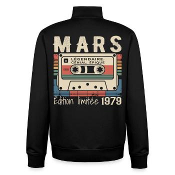 Geburtstag 1979 März 1979 geboren im März 1979 - Unisex Organic Zip Sweatshirt von Stanley/Stella - Schwarz - Hinten - AI Model Male 185 light (185cm)