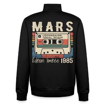 Geburtstag 1985 März 1985 geboren im März 1985 - Unisex Organic Zip Sweatshirt von Stanley/Stella - Schwarz - Hinten - AI Model Male 185 light (185cm)