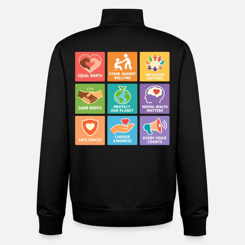 Human Rights Equality Inclusion Statement - Unisex Organic Zip Sweatshirt by Stanley/Stella - black