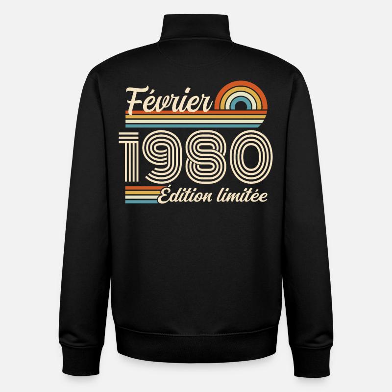 Février 1980 - Sweat zippé unisexe en coton bio Stanley/Stella - noir