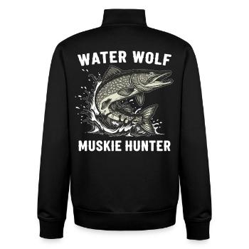 Angeln auf Flusswolfsfisch Aquatic Muskie - Unisex Organic Zip Sweatshirt von Stanley/Stella - Schwarz - Hinten - AI Model Male 185 light (185cm)
